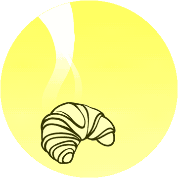 Logo of quasi, illustrations, that shows a smoking croissant on a yellow background.