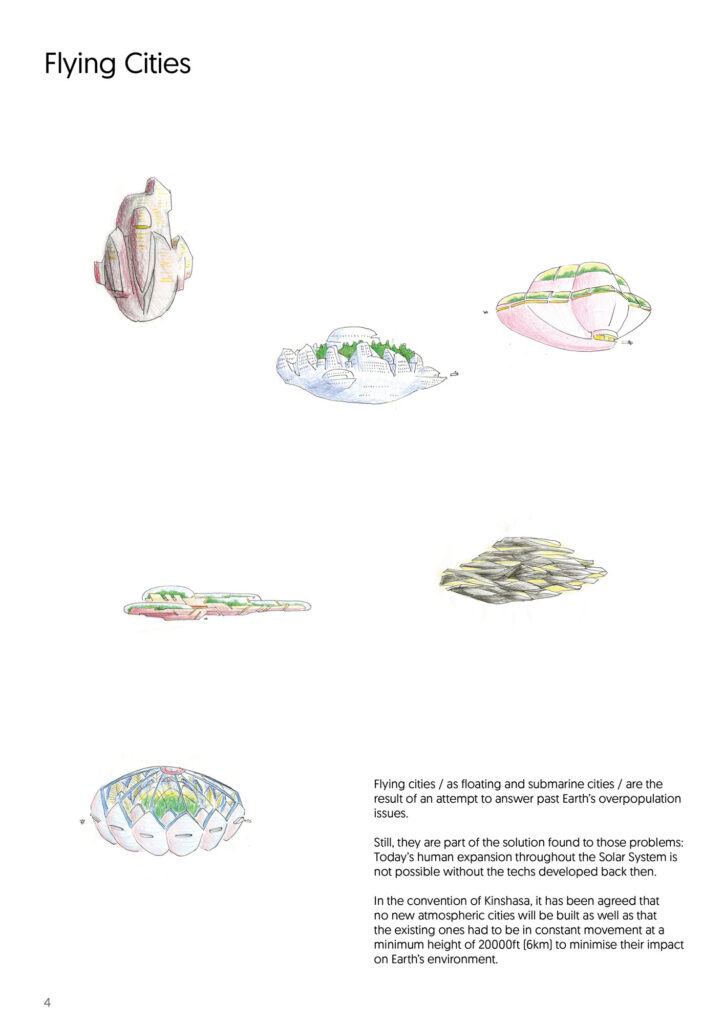 Flying Cities page of a world building teaser booklet for AGES to the COSMOS