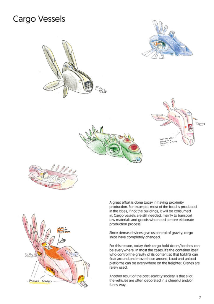 Cargo Vessels page of a world building teaser booklet for AGES to the COSMOS