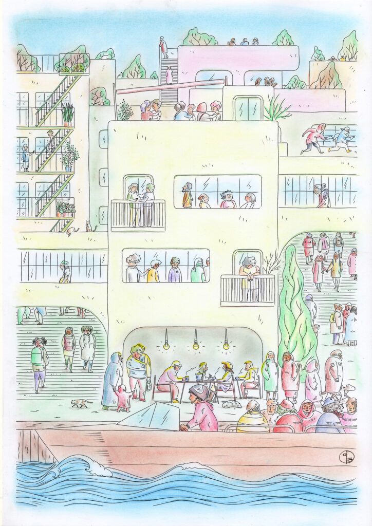 Illustration of quasi of joyful urban scenery