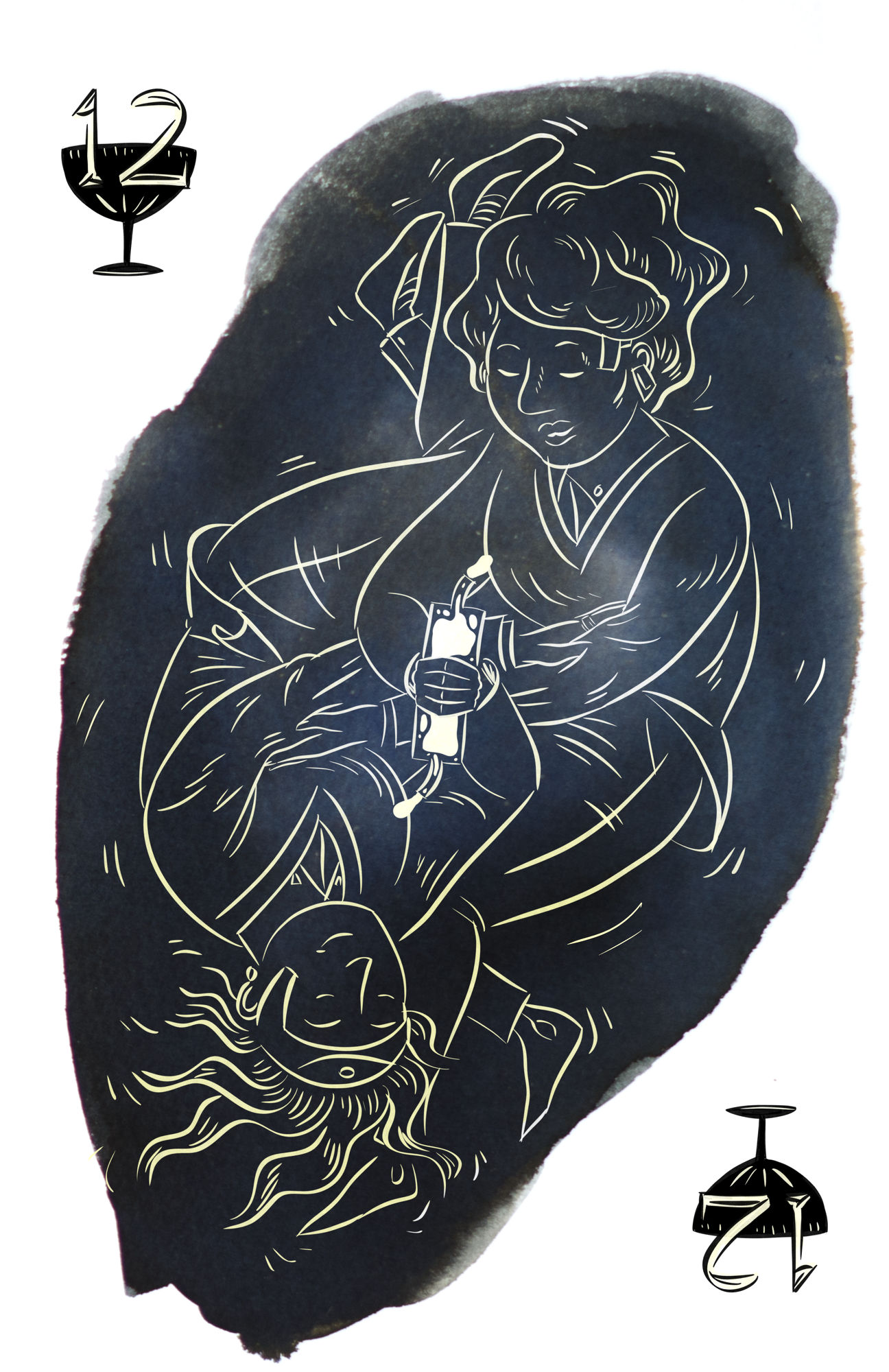 Card design by quasi of the twelve of cups, for the Spanish card deck