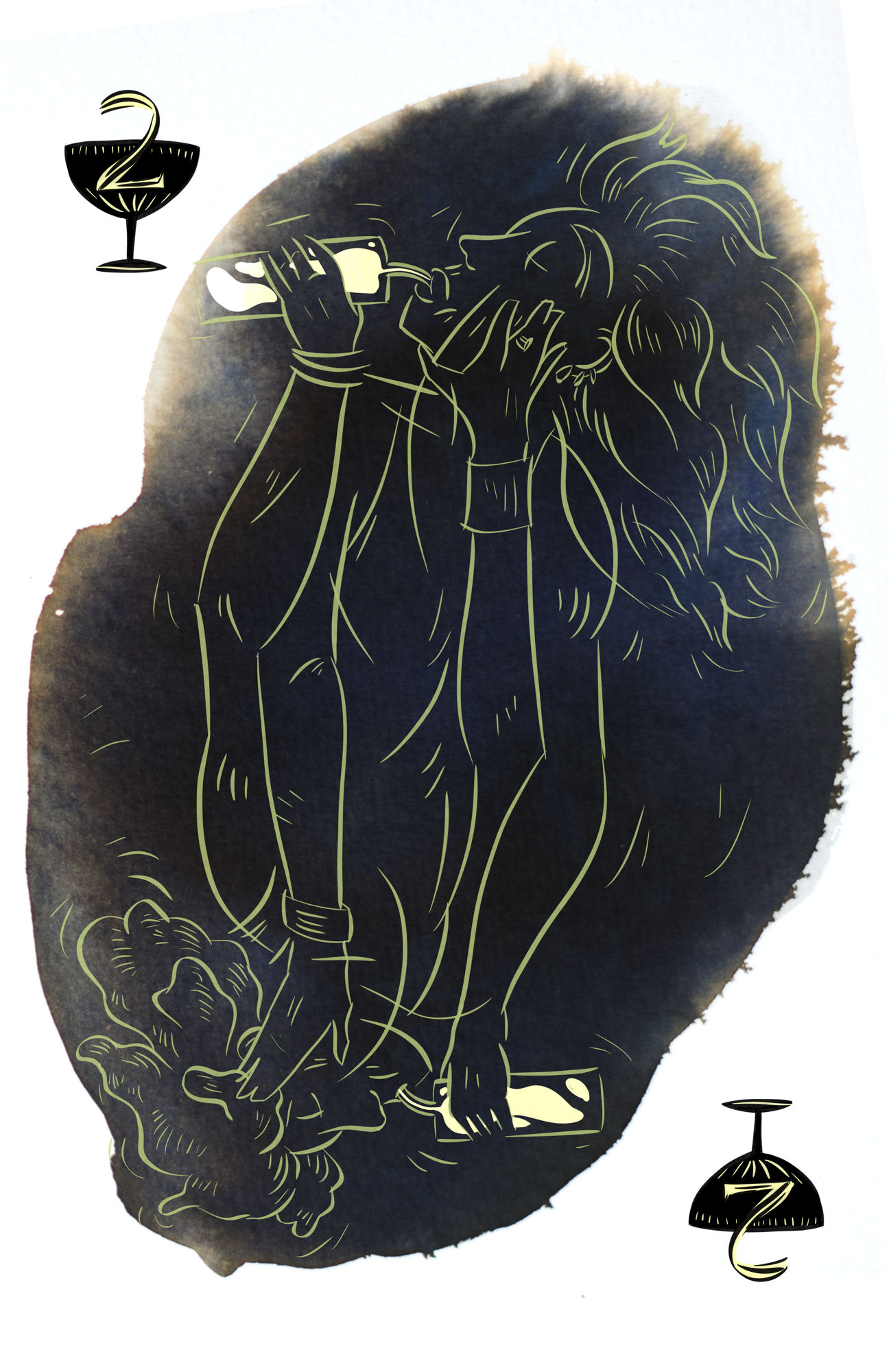 Card design by quasi of the two of cups, for the Spanish card deck