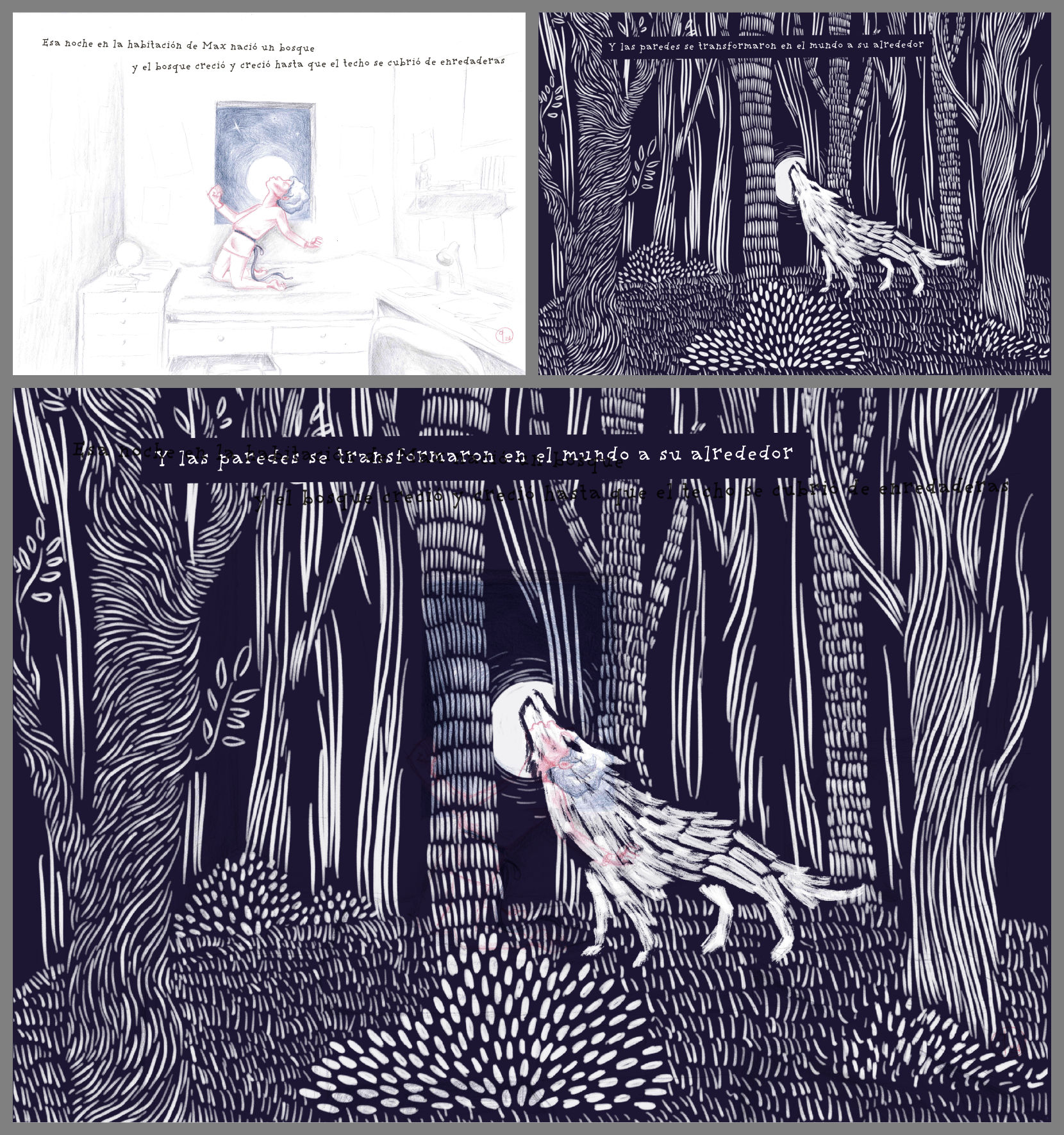 Process of the illustration by quasi for Where the Wild Things Are. A book by Maurice Sendak