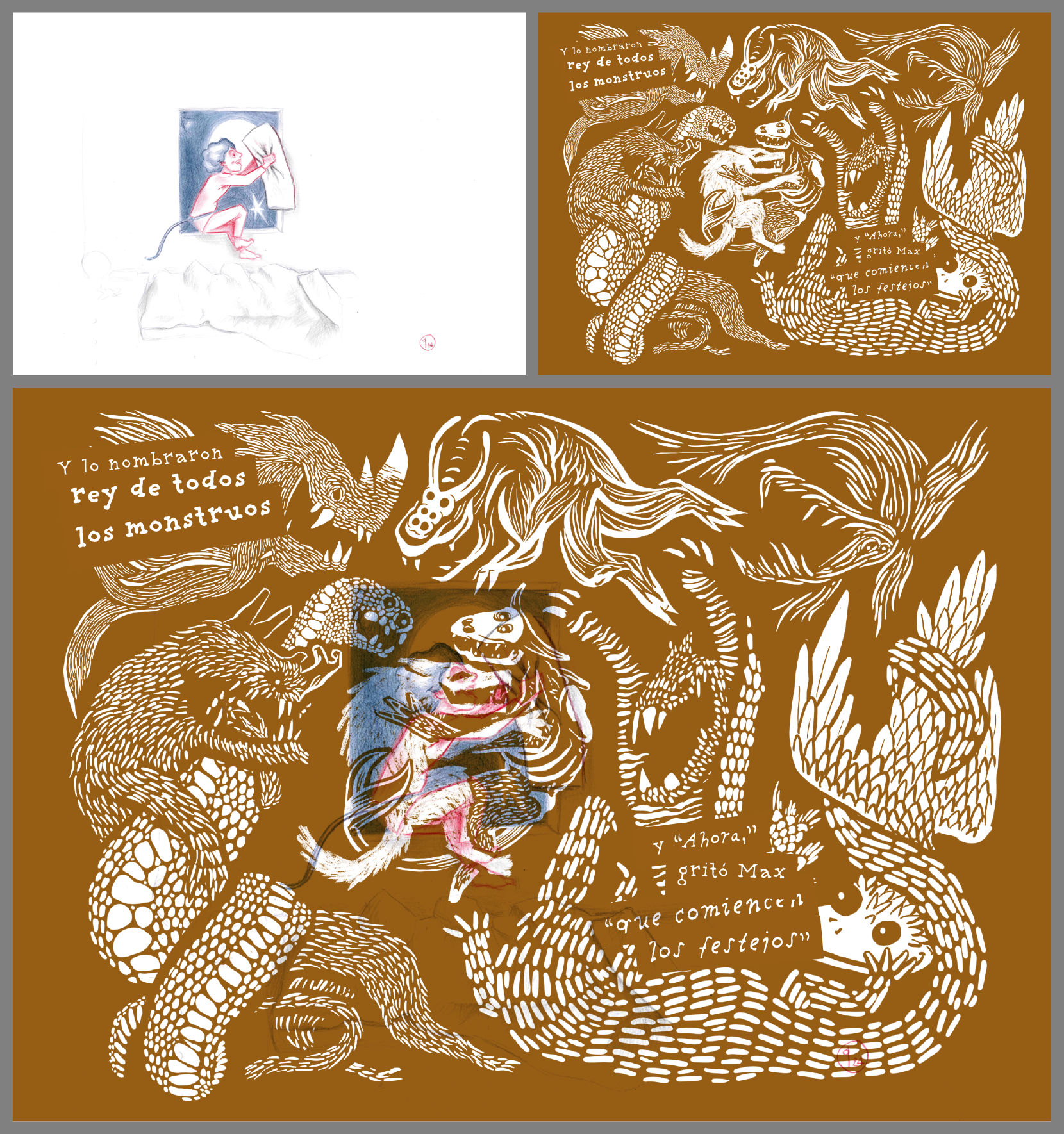 Process of the illustration by quasi for Where the Wild Things Are. A book by Maurice Sendak