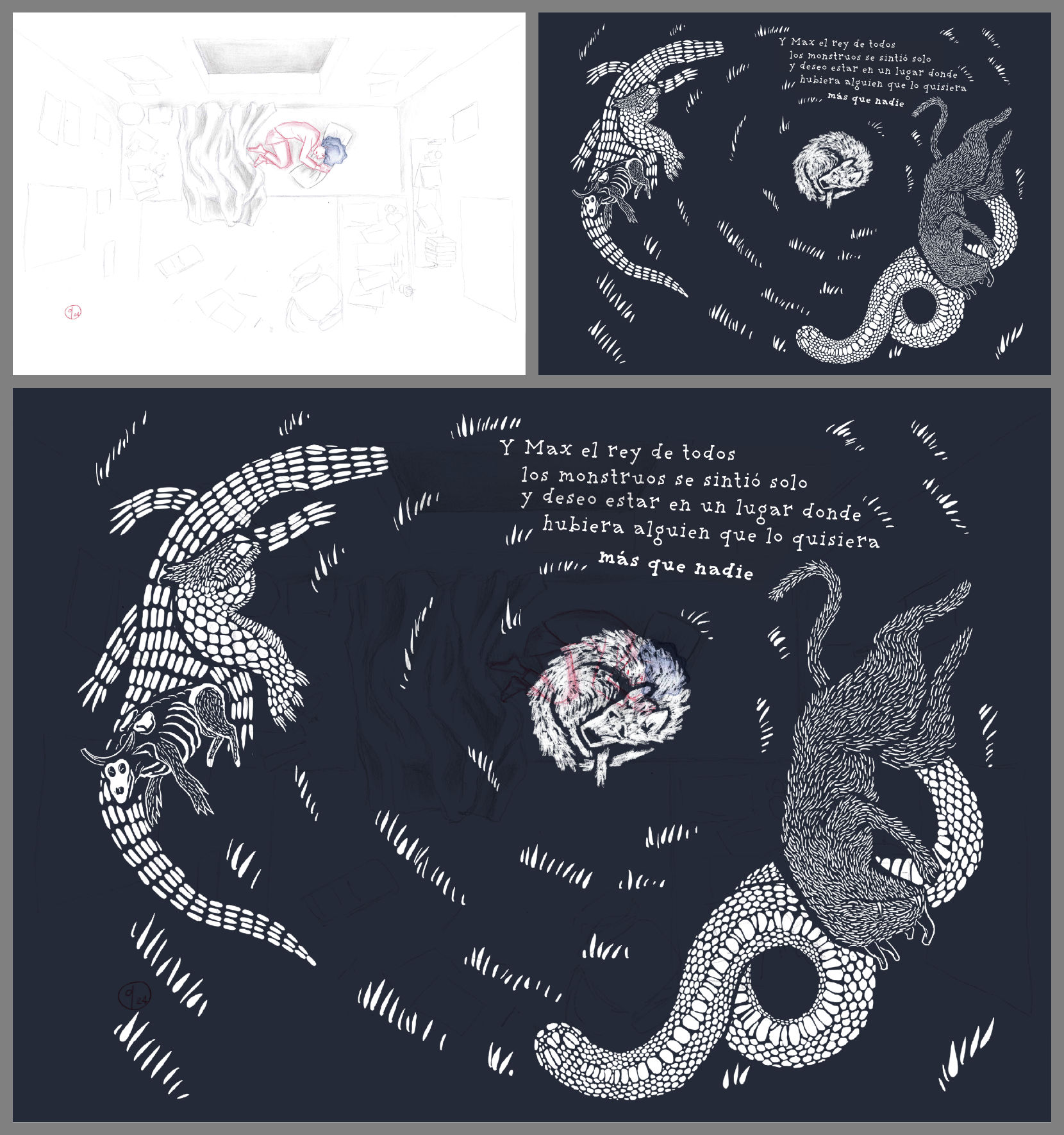 Process of the illustration by quasi for Where the Wild Things Are. A book by Maurice Sendak