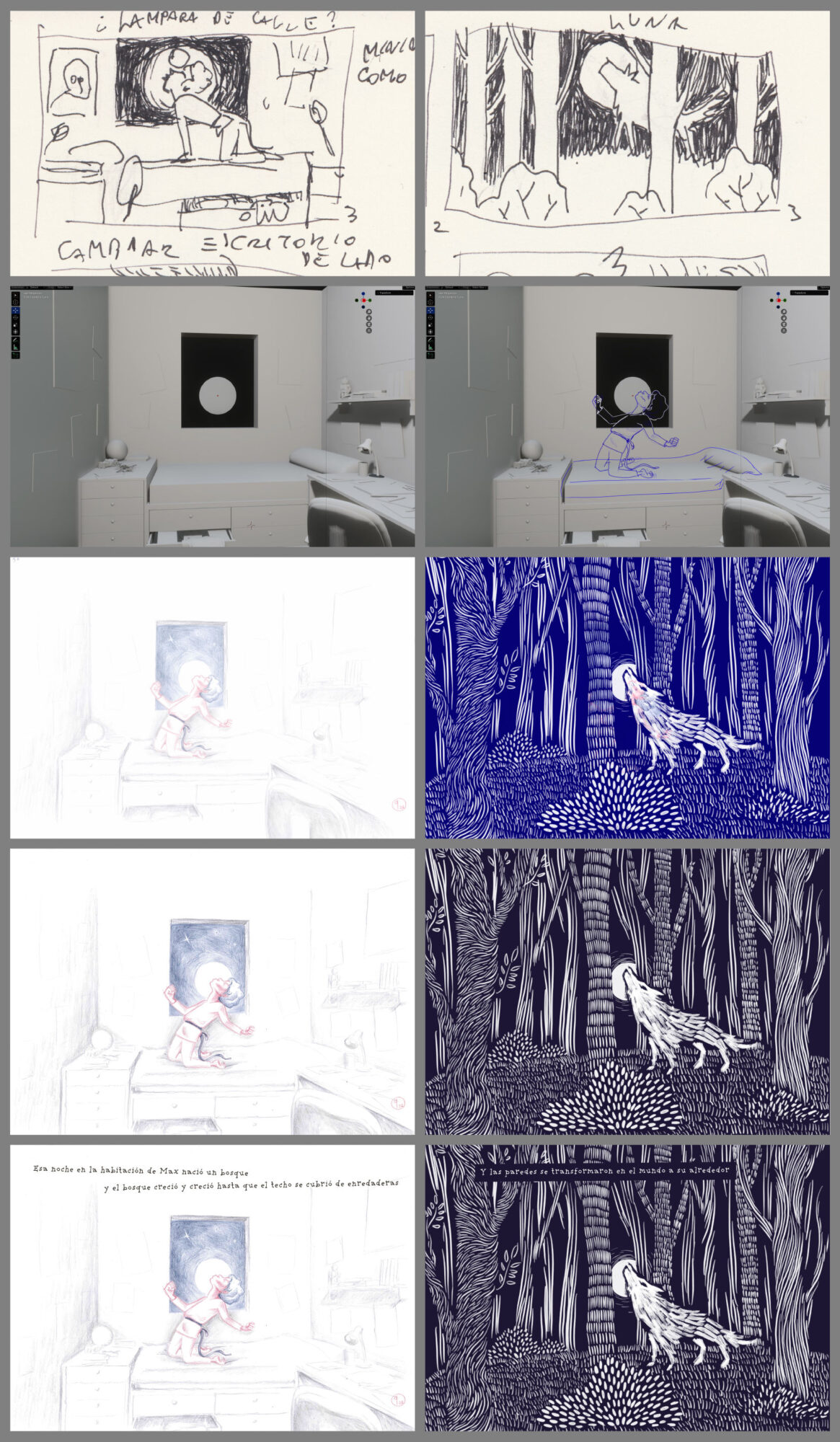 Process of the illustration by quasi for Where the Wild Things Are. A book by Maurice Sendak