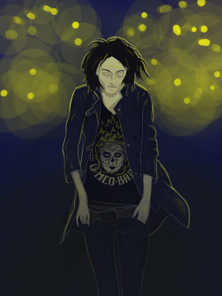 Illustration by quasi of Aneth Mienne walking through the city night